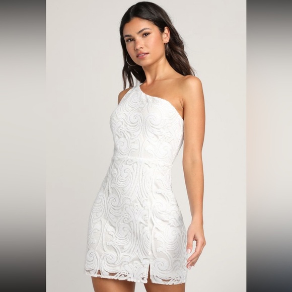 Lulus Dresses & Skirts - NWT Madina White Sequin One-Shoulder Bodycon Mini Dress